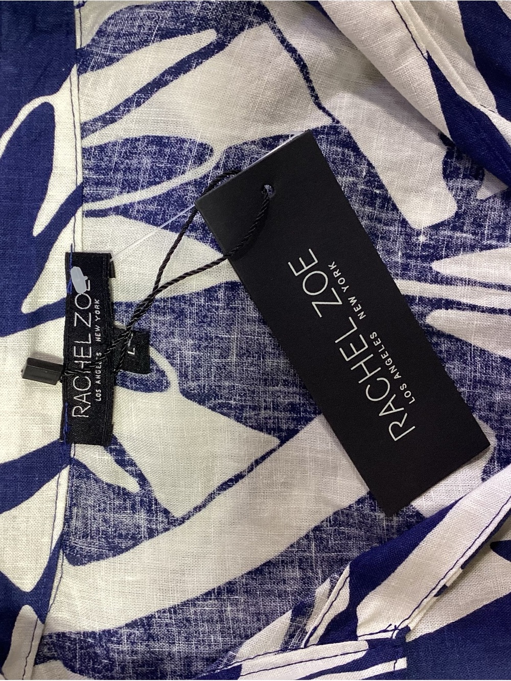 Rachel Zoe Women’s Blue & White Printed Wide-Leg Comfort Linen Jumpsuit - Picture 6 of 6